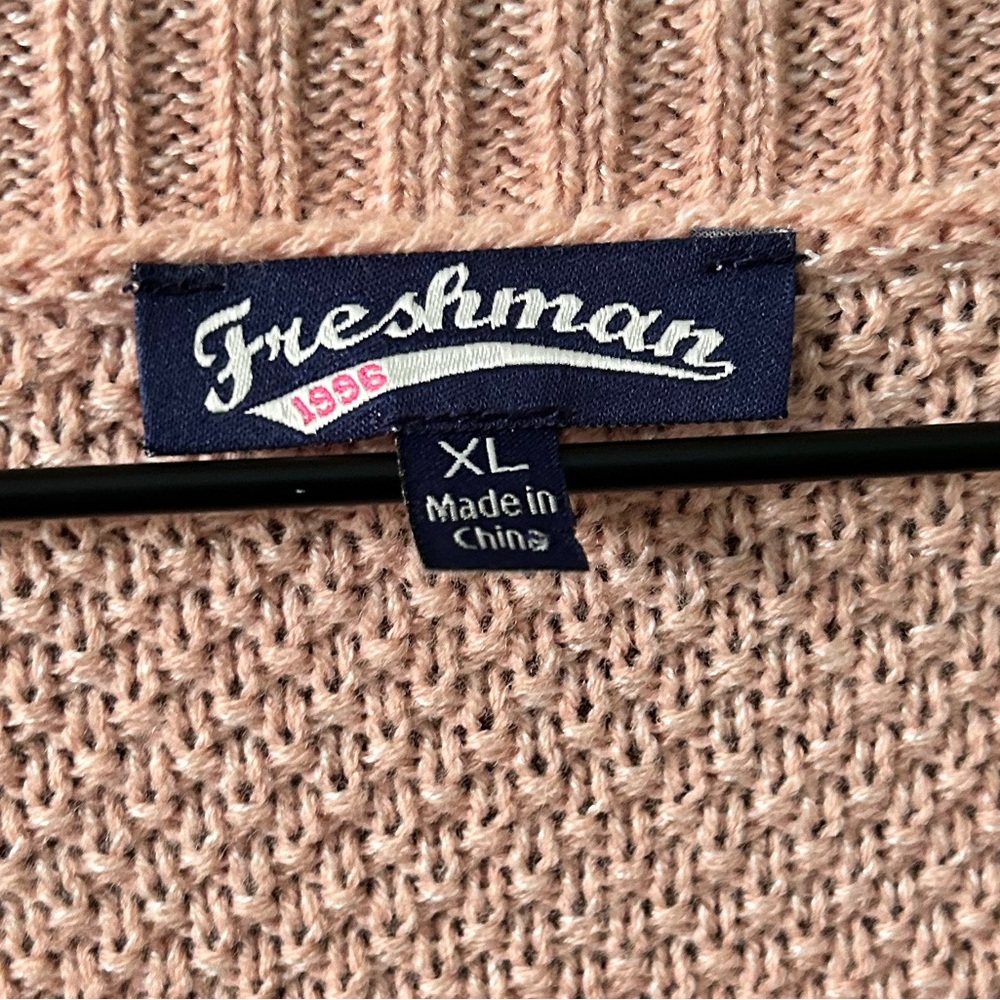 Freshman Pink Cardigan Sweater V-Neck Soft Ribbed Knit. Size XL - Picture 3 of 6